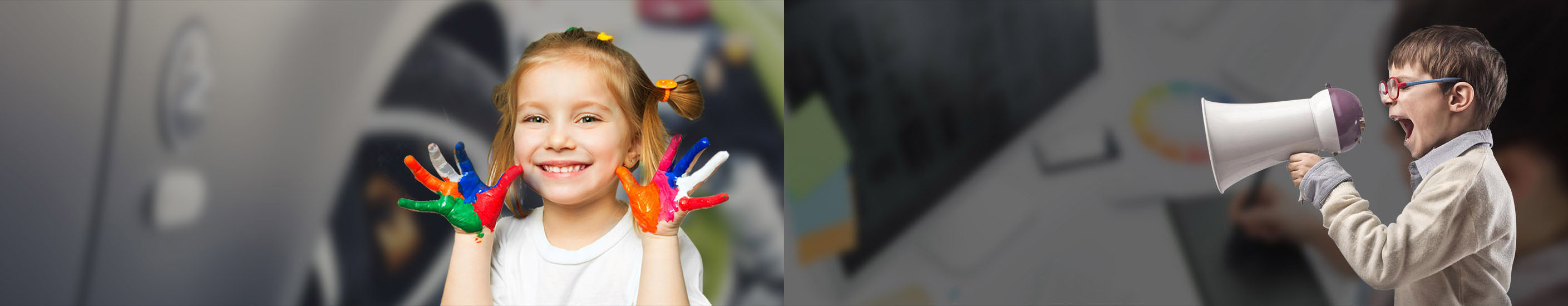 enfants avec un mégaphone et de la peinture